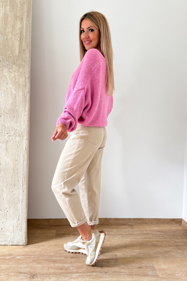 Sweter Rozpinany Button - Różowy Cukierek 2