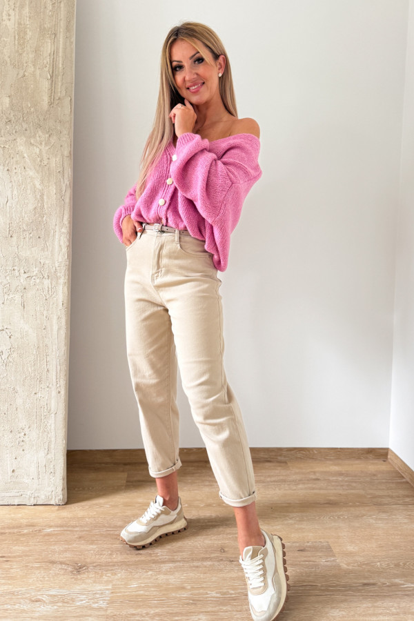 Sweter Rozpinany Button - Różowy Cukierek 5