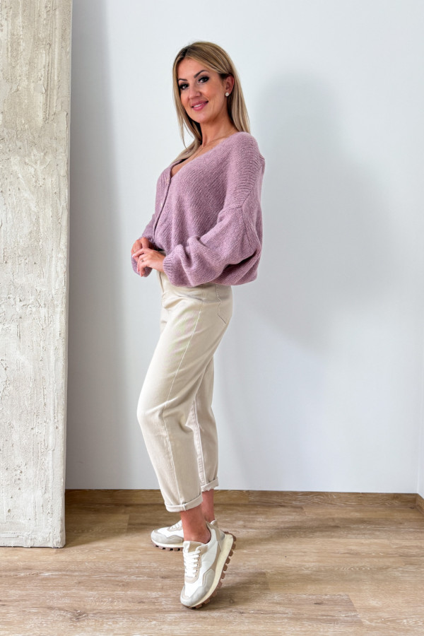 Sweter Rozpinany Button - Przygaszony Róż / Liliowy 5