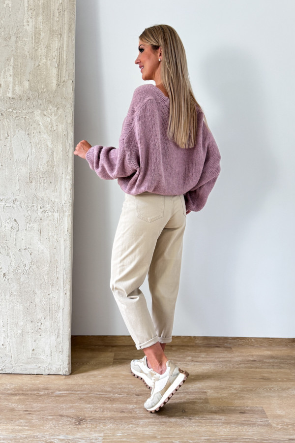Sweter Rozpinany Button - Przygaszony Róż / Liliowy 6