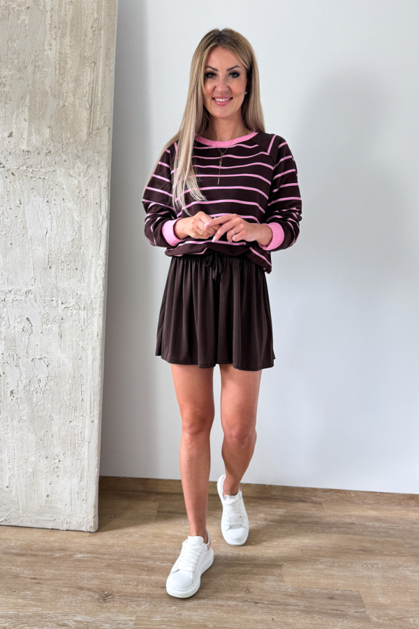 Bluza w Drobne Paski Strips - Czekolada z różem 7
