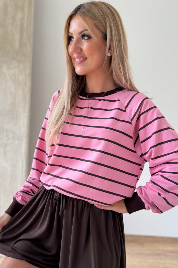 Bluza w Drobne Paski Strips - Róż z Czekoladą 2