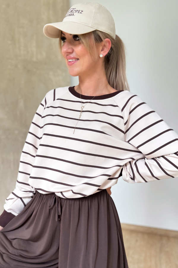 Bluza w Drobne Paski Strips - Beż z Czekoladą 11
