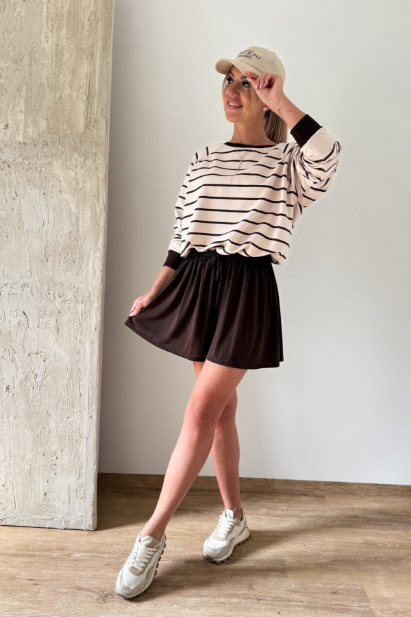 Bluza w Drobne Paski Strips - Beż z Czekoladą 12