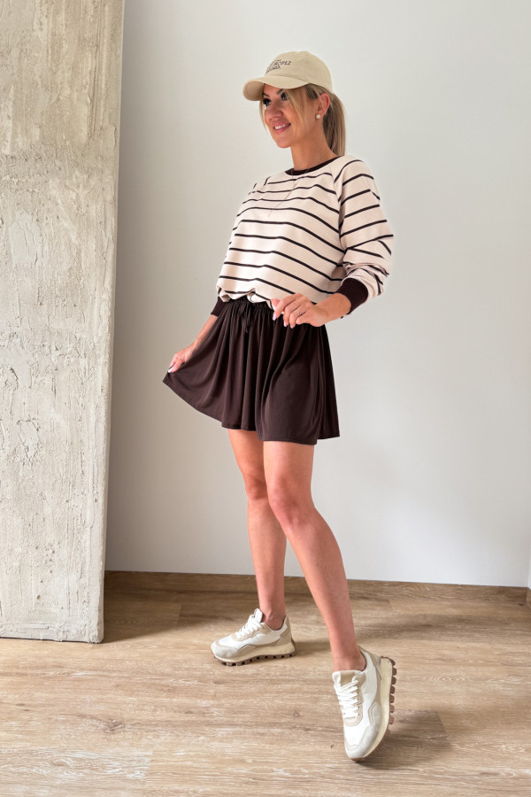 Bluza w Drobne Paski Strips - Beż z Czekoladą 13