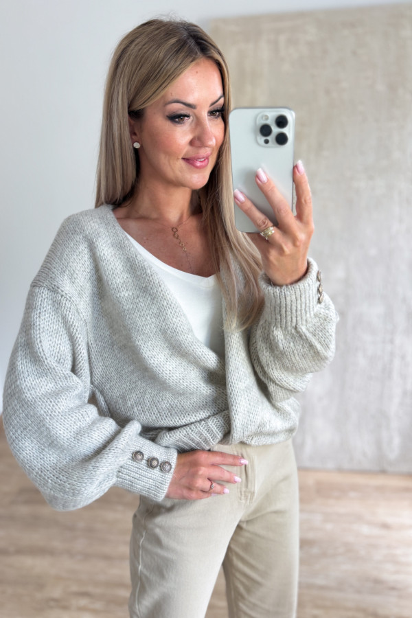 PREORDER Kardigan Sweter Narzutka Dafne - Zimny Beż 2