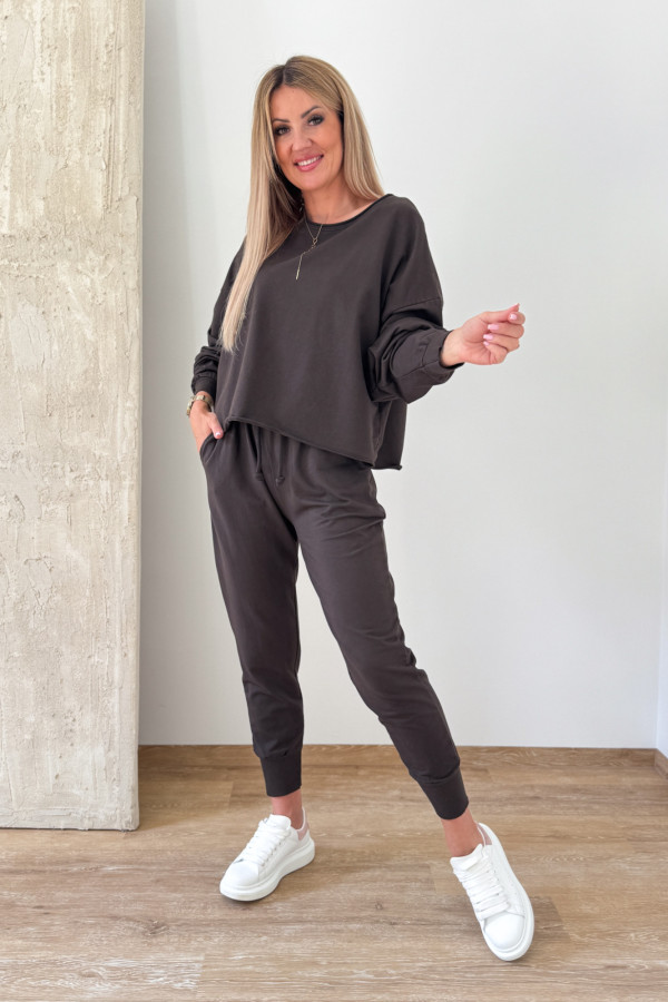 Komplet Bawełniany Bluza Spodnie Basic Comfy - Czekoladowy 1
