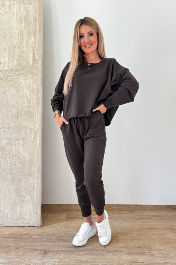 Komplet Bawełniany Bluza Spodnie Basic Comfy - Czekoladowy 2