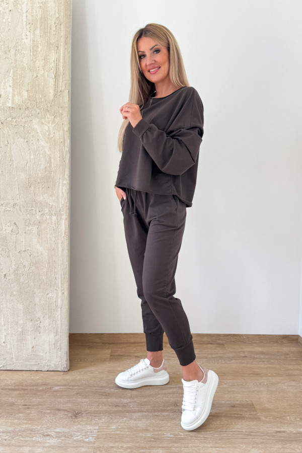 Komplet Bawełniany Bluza Spodnie Basic Comfy - Czekoladowy 3