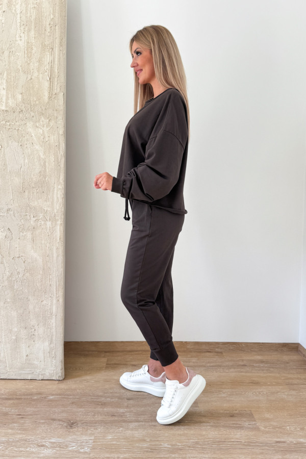 Komplet Bawełniany Bluza Spodnie Basic Comfy - Czekoladowy 4