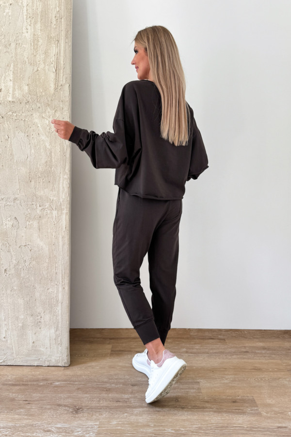 Komplet Bawełniany Bluza Spodnie Basic Comfy - Czekoladowy 5