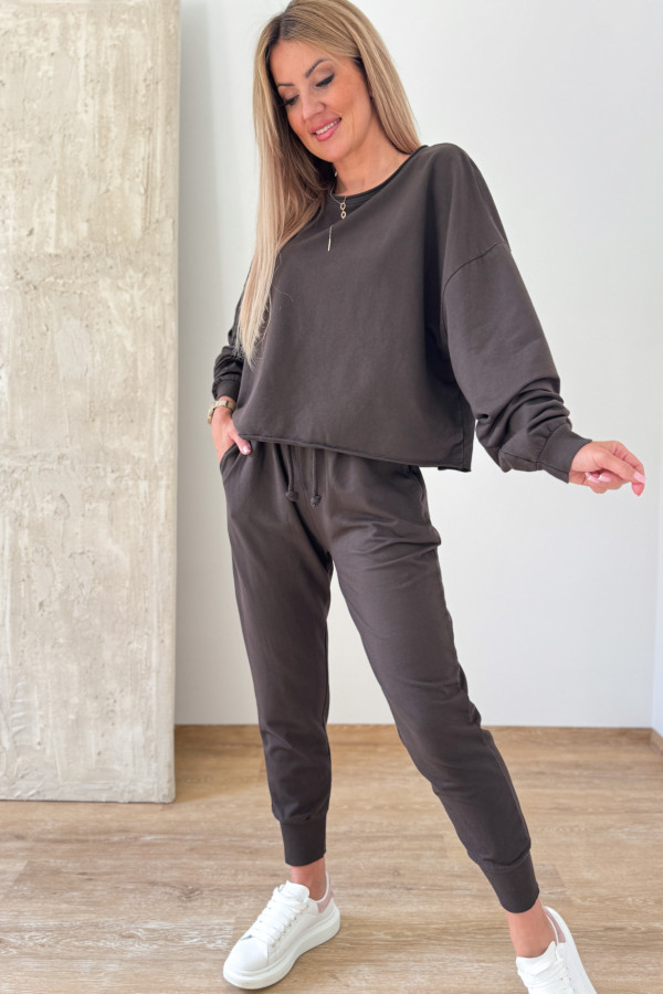 Komplet Bawełniany Bluza Spodnie Basic Comfy - Czekoladowy 6