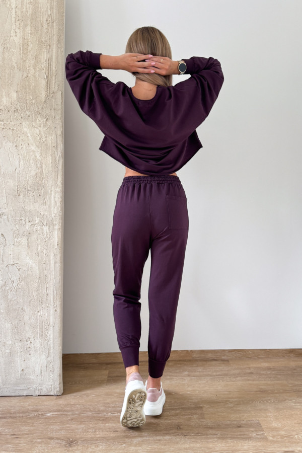 Komplet Bawełniany Bluza Spodnie Basic Comfy - Śliwka 1