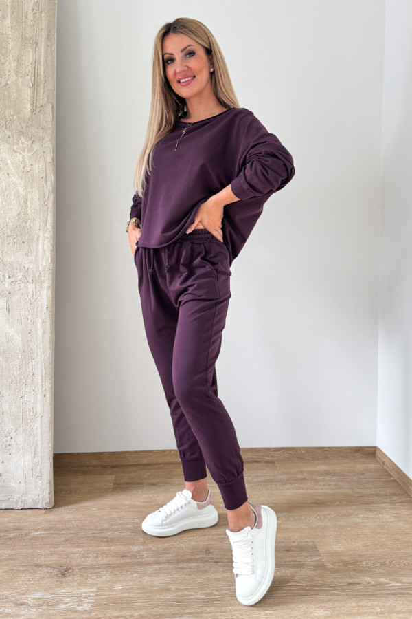 Komplet Bawełniany Bluza Spodnie Basic Comfy - Śliwka 2