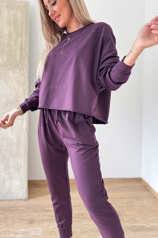 Komplet Bawełniany Bluza Spodnie Basic Comfy - Śliwka 3