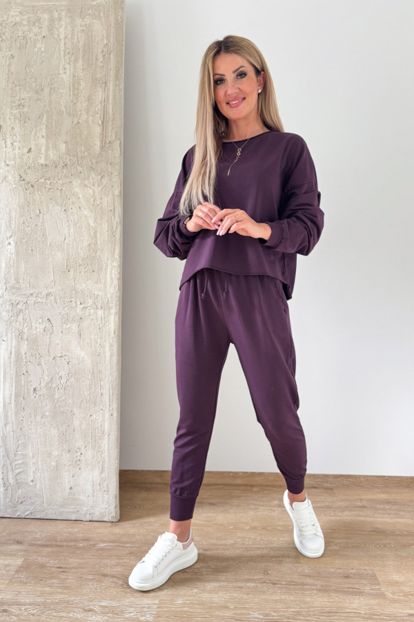 Komplet Bawełniany Bluza Spodnie Basic Comfy - Śliwka 4