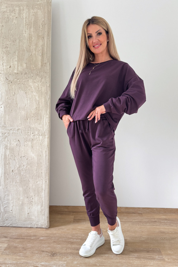 Komplet Bawełniany Bluza Spodnie Basic Comfy - Śliwka 5