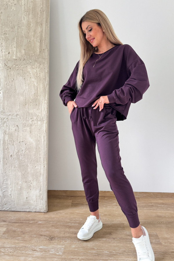 Komplet Bawełniany Bluza Spodnie Basic Comfy - Śliwka 6