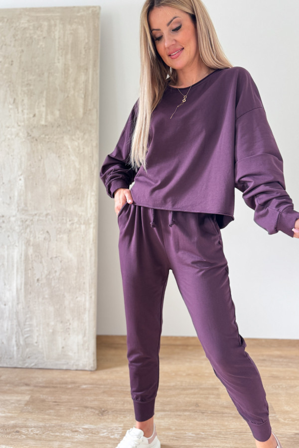 Komplet Bawełniany Bluza Spodnie Basic Comfy - Śliwka 7