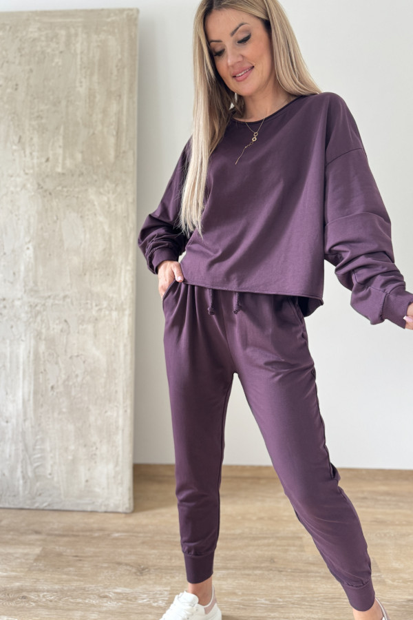 Komplet Bawełniany Bluza Spodnie Basic Comfy - Śliwka 8