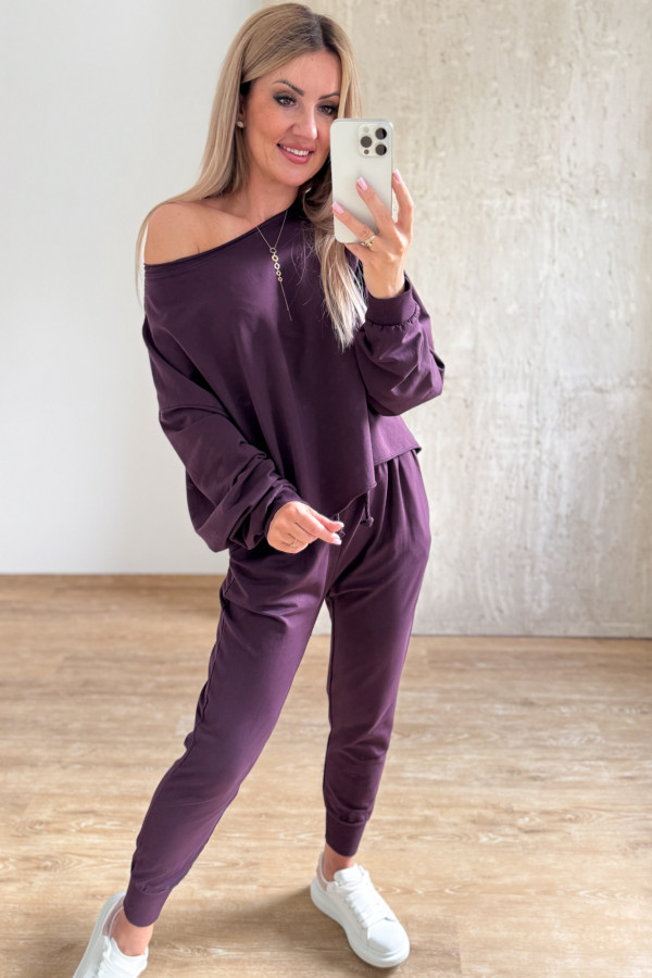 Komplet Bawełniany Bluza Spodnie Basic Comfy - Śliwka 9