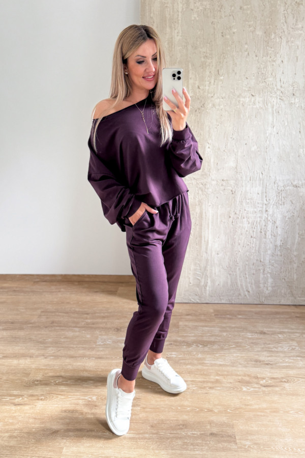 Komplet Bawełniany Bluza Spodnie Basic Comfy - Śliwka 10