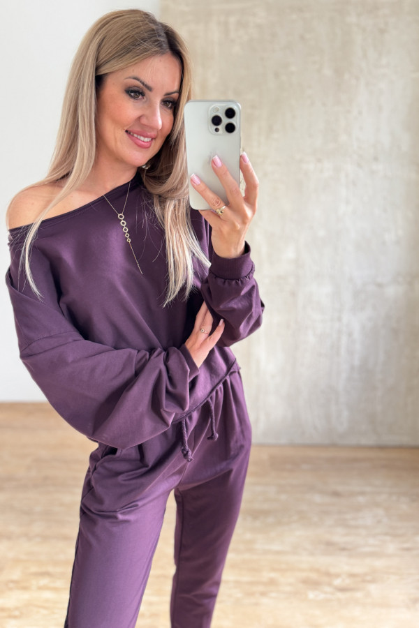 Komplet Bawełniany Bluza Spodnie Basic Comfy - Śliwka 11