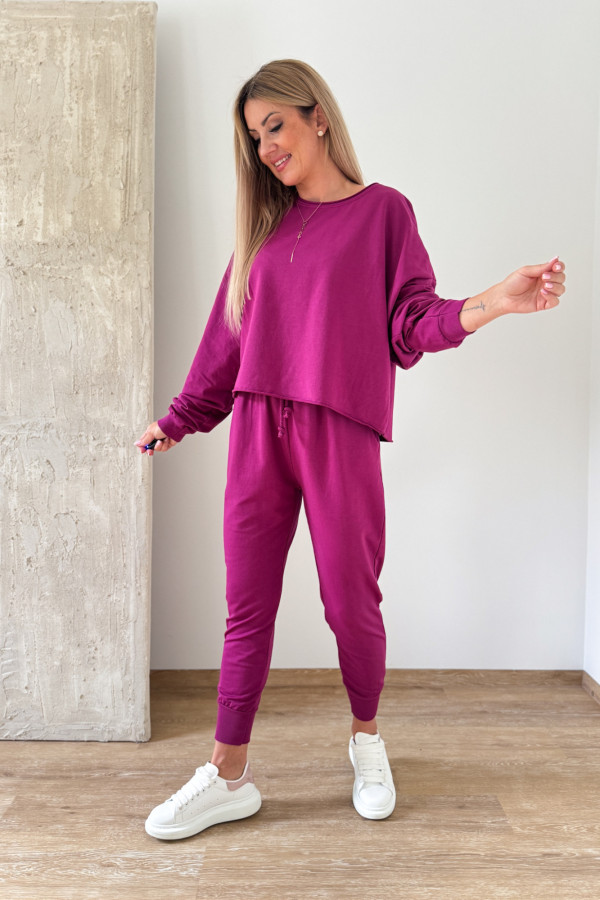 Komplet Bawełniany Bluza Spodnie Basic Comfy - Amarant