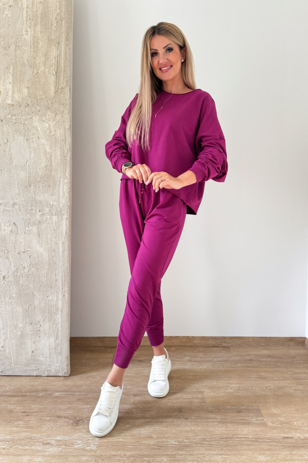 Komplet Bawełniany Bluza Spodnie Basic Comfy - Amarant 1