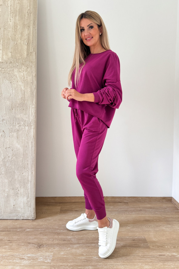 Komplet Bawełniany Bluza Spodnie Basic Comfy - Amarant 2