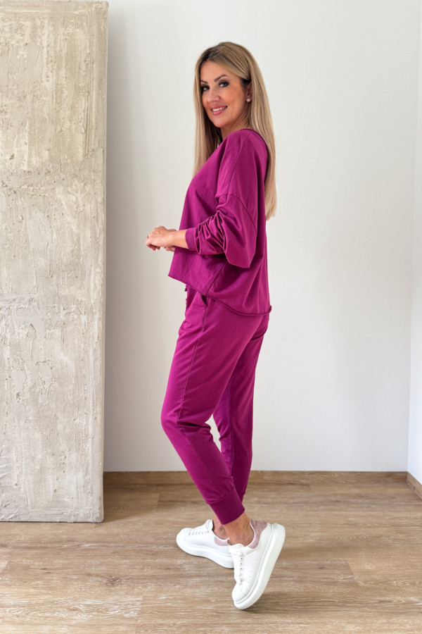 Komplet Bawełniany Bluza Spodnie Basic Comfy - Amarant 3