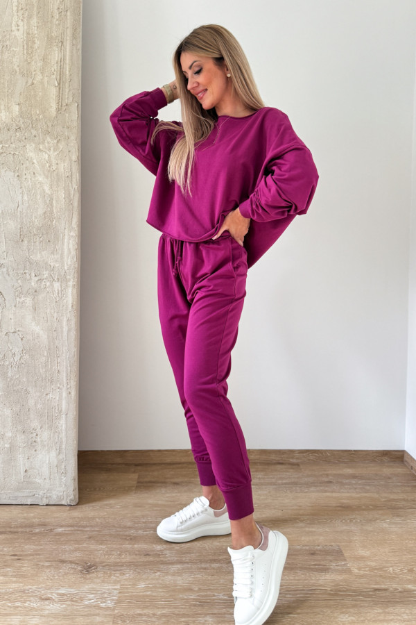 Komplet Bawełniany Bluza Spodnie Basic Comfy - Amarant 4