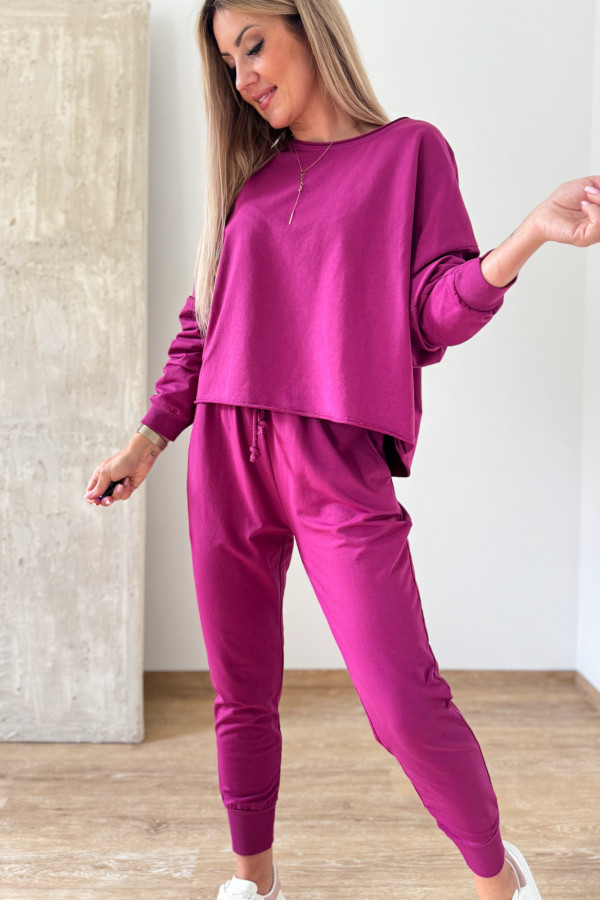 Komplet Bawełniany Bluza Spodnie Basic Comfy - Amarant 5