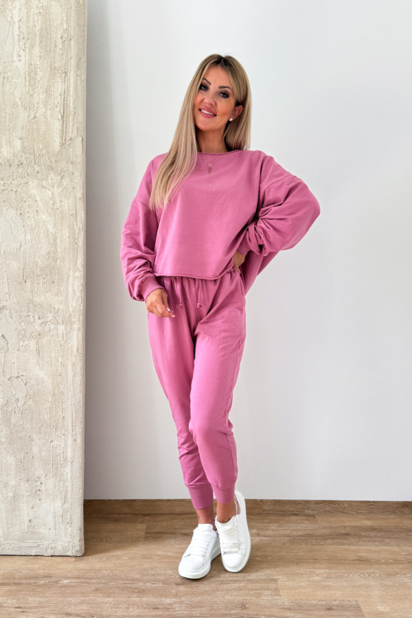 Komplet Bawełniany Bluza Spodnie Basic Comfy - Przygaszony Róż 1