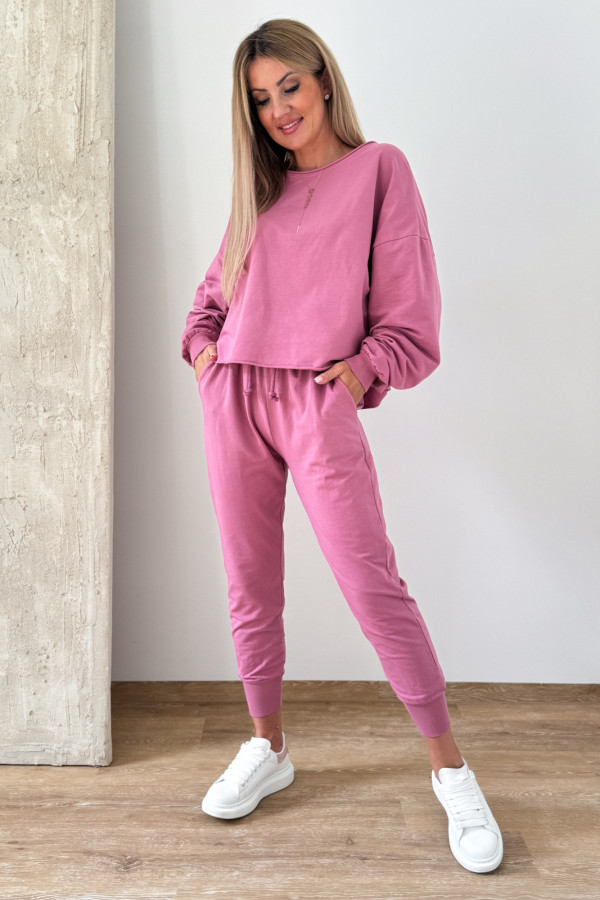 Komplet Bawełniany Bluza Spodnie Basic Comfy - Przygaszony Róż 2