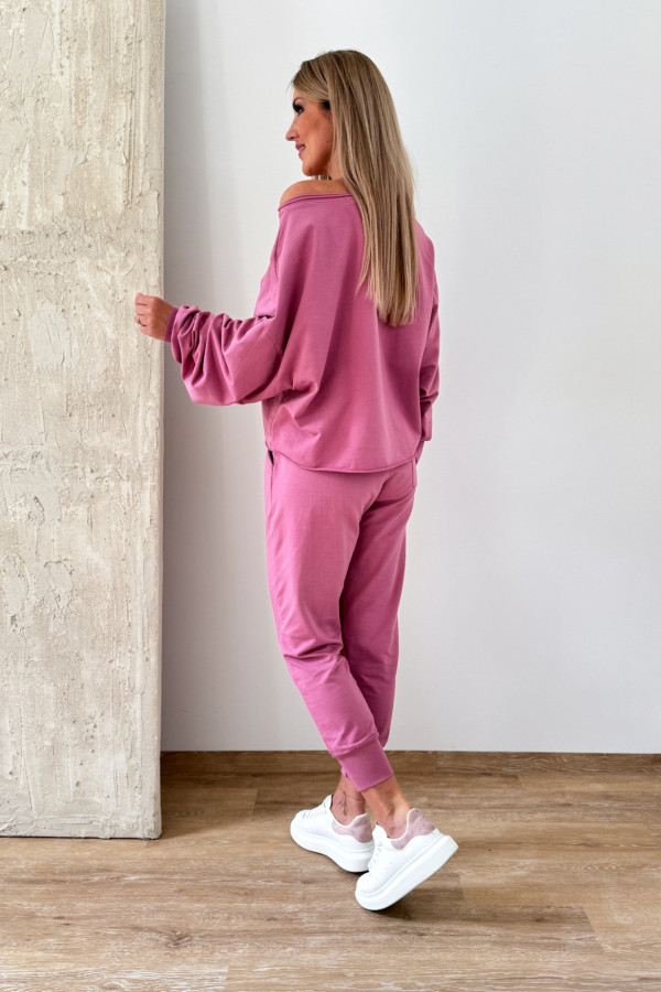 Komplet Bawełniany Bluza Spodnie Basic Comfy - Przygaszony Róż 3