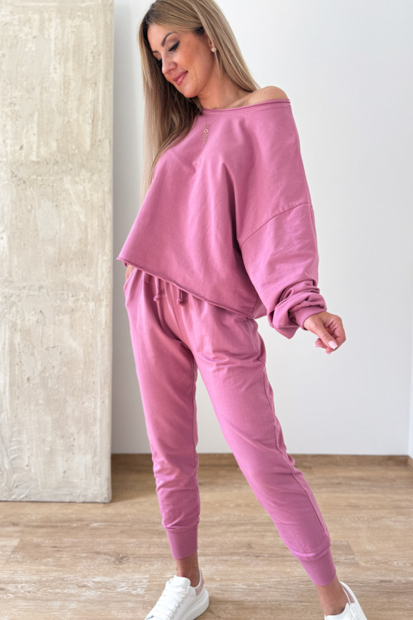 Komplet Bawełniany Bluza Spodnie Basic Comfy - Przygaszony Róż 5