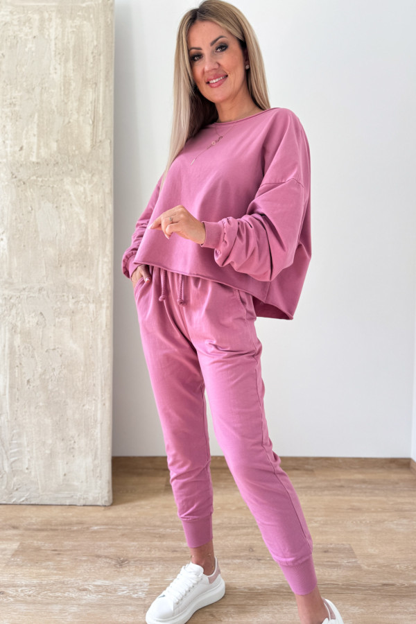 Komplet Bawełniany Bluza Spodnie Basic Comfy - Przygaszony Róż 6