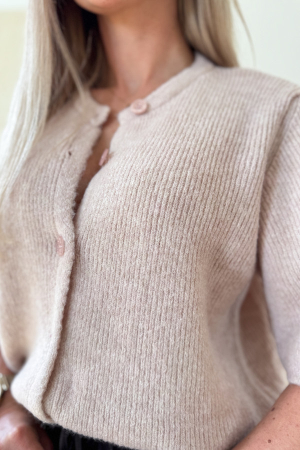 Sweter Rozpinany z Krótszym Rękawem Alice - Pudrowy 6