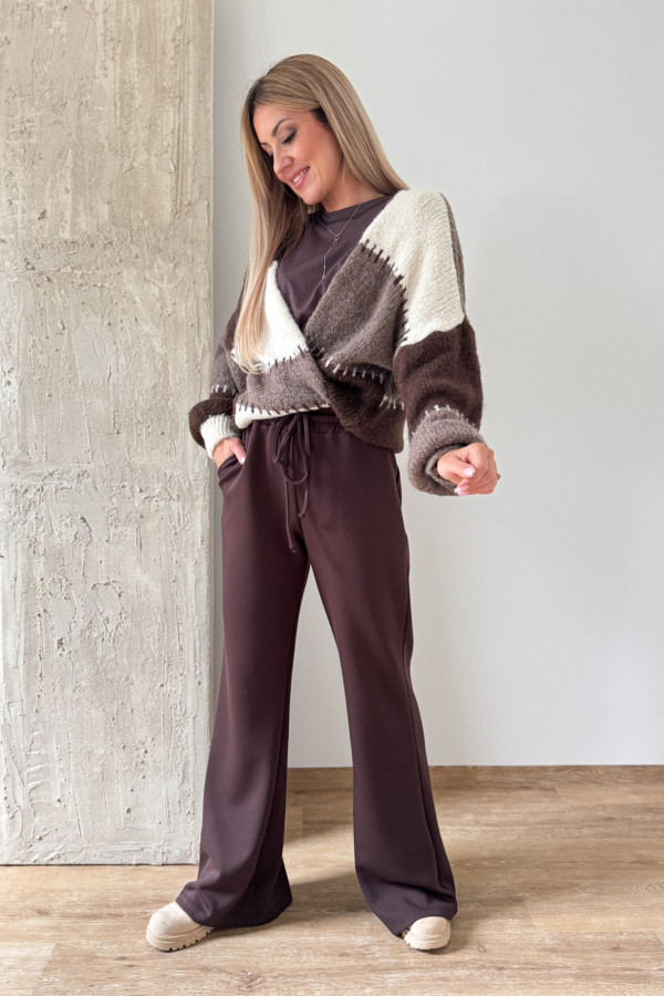 Kardigan Sweter Narzutka Patchwork - Czekolada Mocca Śmietanka 1