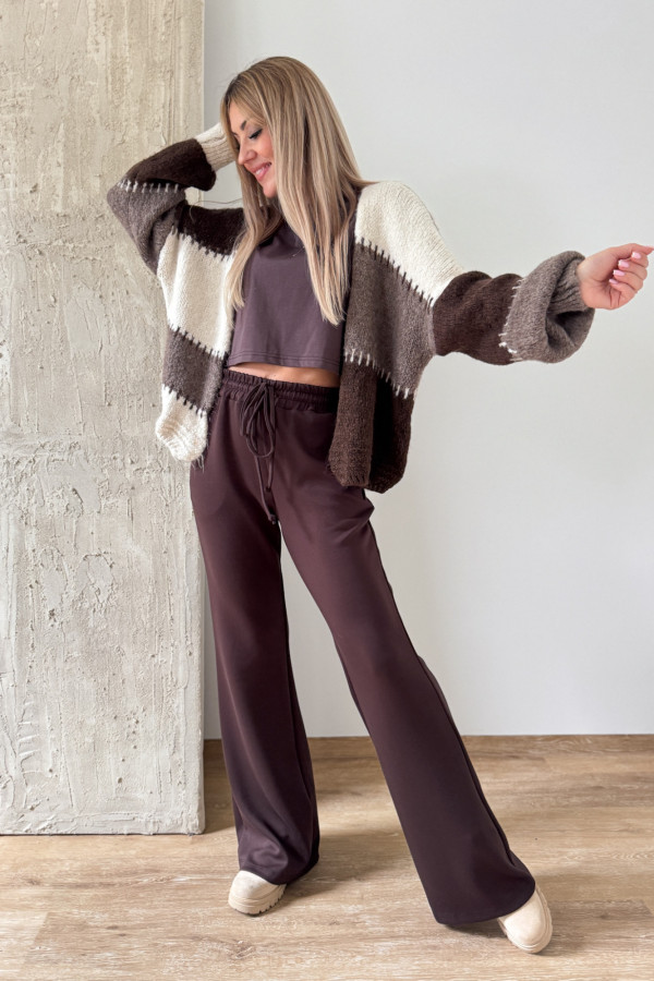 Kardigan Sweter Narzutka Patchwork - Czekolada Mocca Śmietanka 2