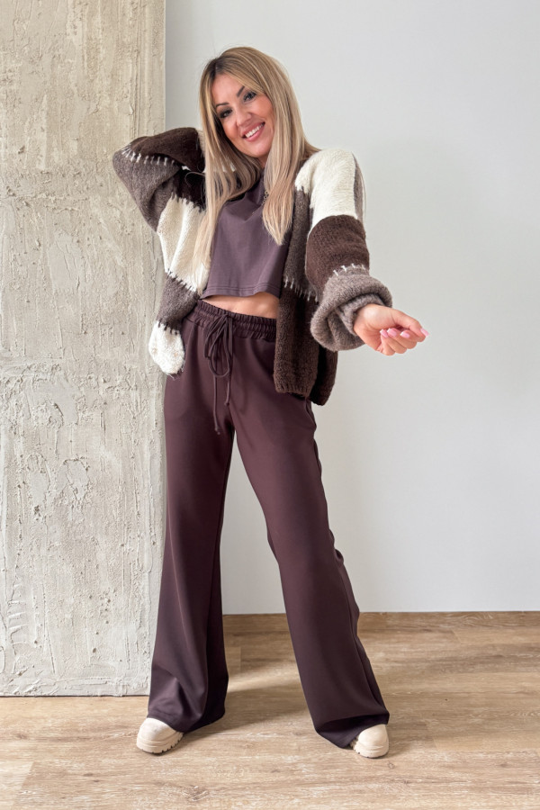 Kardigan Sweter Narzutka Patchwork - Czekolada Mocca Śmietanka