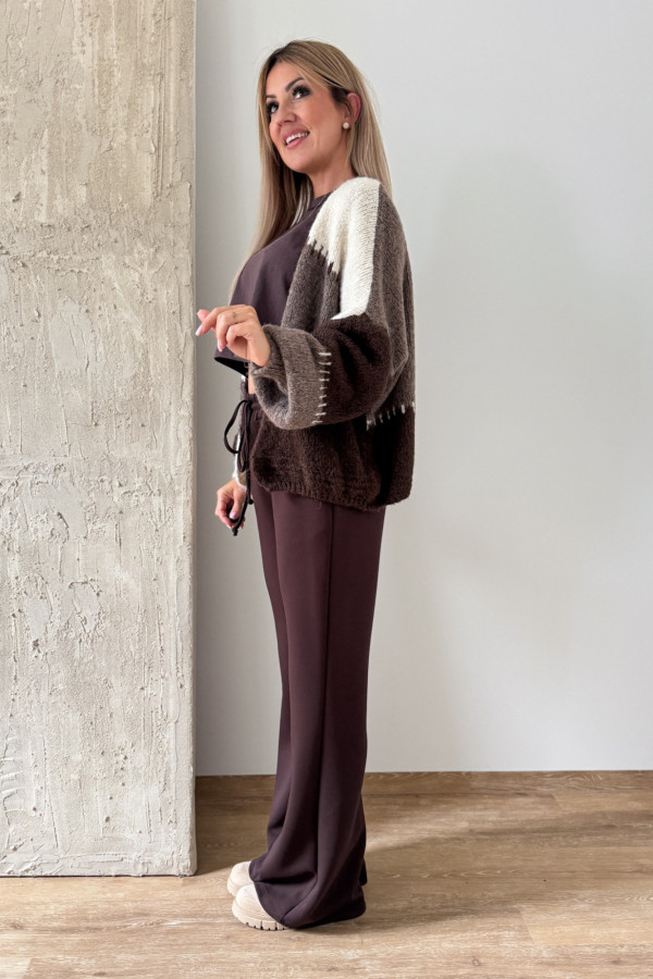 Kardigan Sweter Narzutka Patchwork - Czekolada Mocca Śmietanka 4