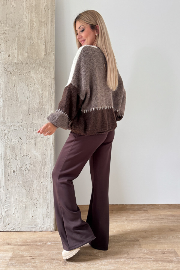 Kardigan Sweter Narzutka Patchwork - Czekolada Mocca Śmietanka 5
