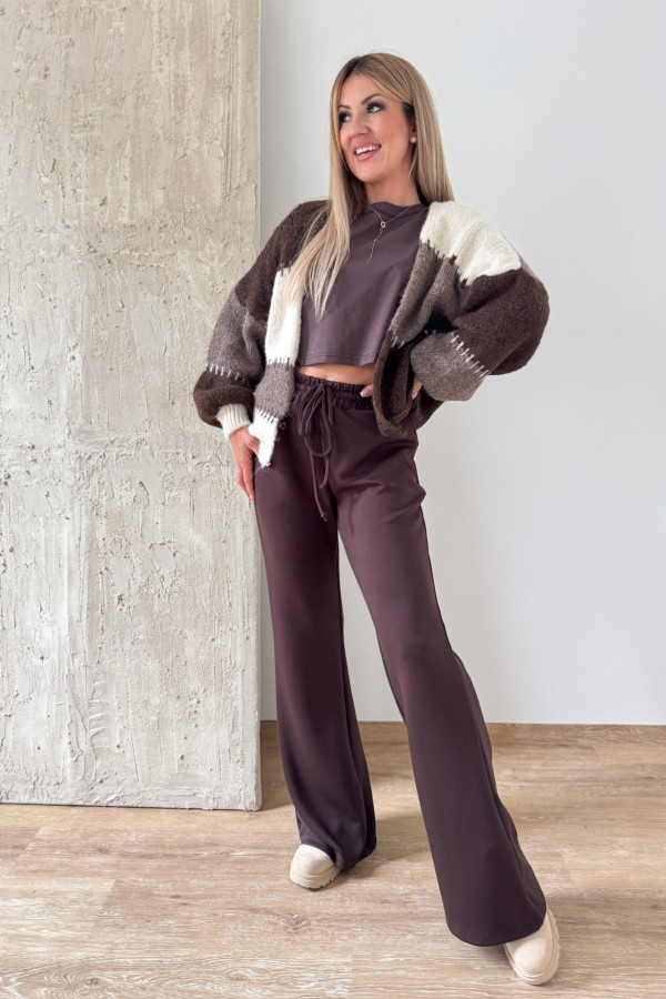Kardigan Sweter Narzutka Patchwork - Czekolada Mocca Śmietanka 8