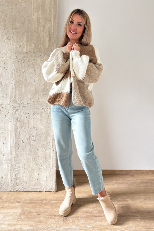 Kardigan Sweter Narzutka Patchwork - Beż Fango Ecru 1