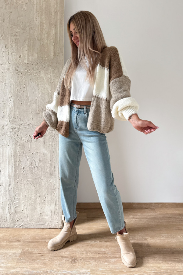 Kardigan Sweter Narzutka Patchwork - Beż Fango Ecru
