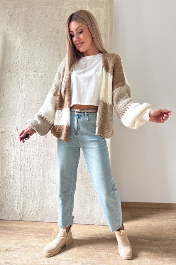 Kardigan Sweter Narzutka Patchwork - Beż Fango Ecru 3