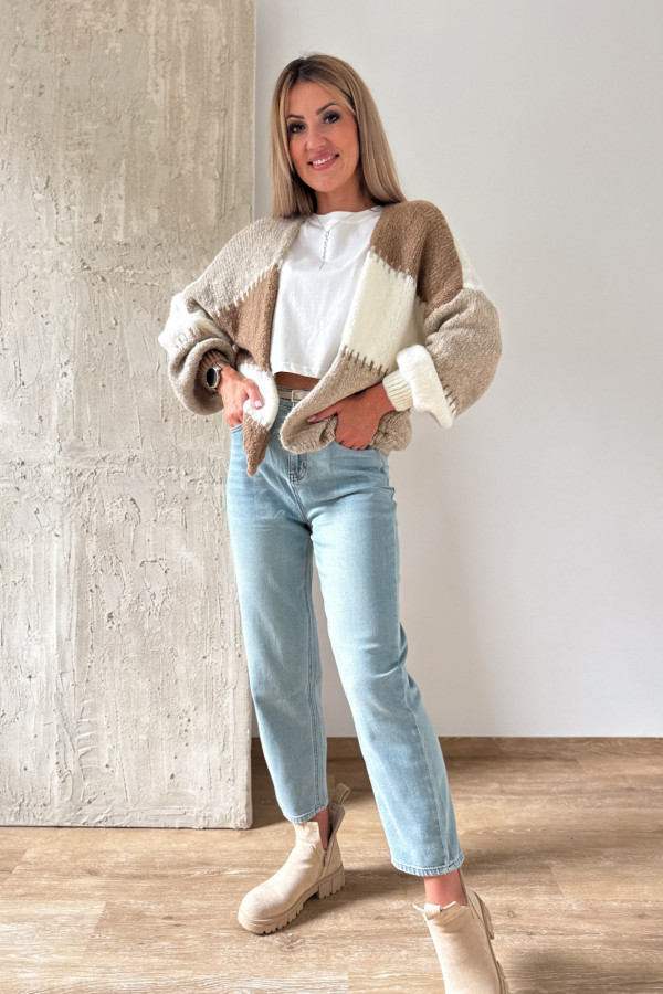 Kardigan Sweter Narzutka Patchwork - Beż Fango Ecru 4