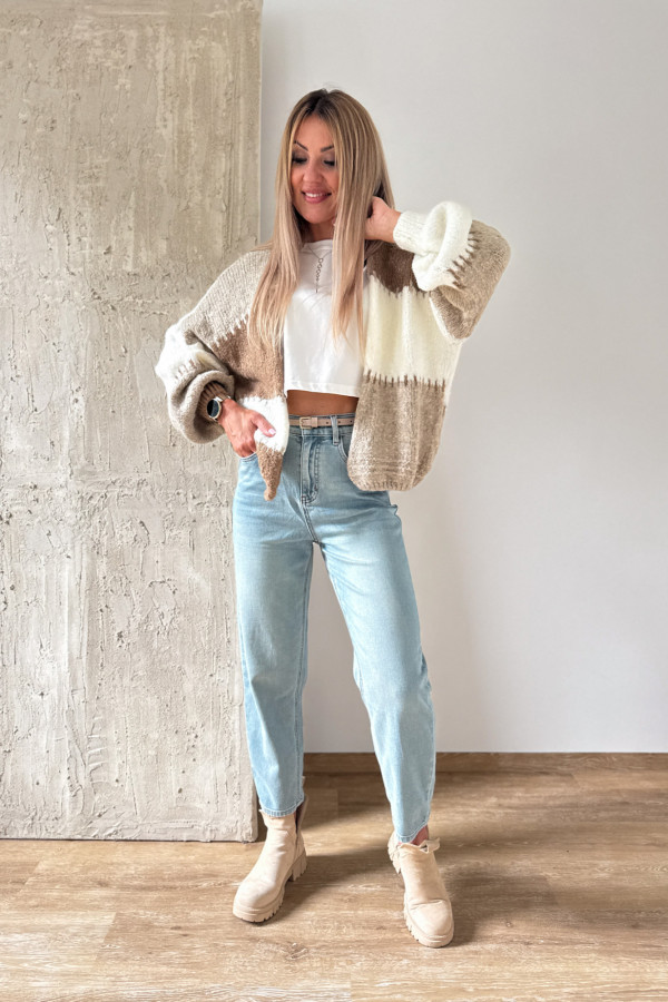 Kardigan Sweter Narzutka Patchwork - Beż Fango Ecru 6